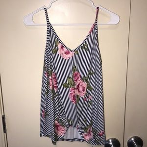 Navy Stripe Floral Tank Top